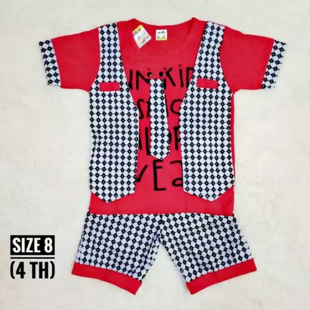 [XK01] Setelan Baju Anak Cowok Rompi Celana Pendek Xun Kids 2-4 th