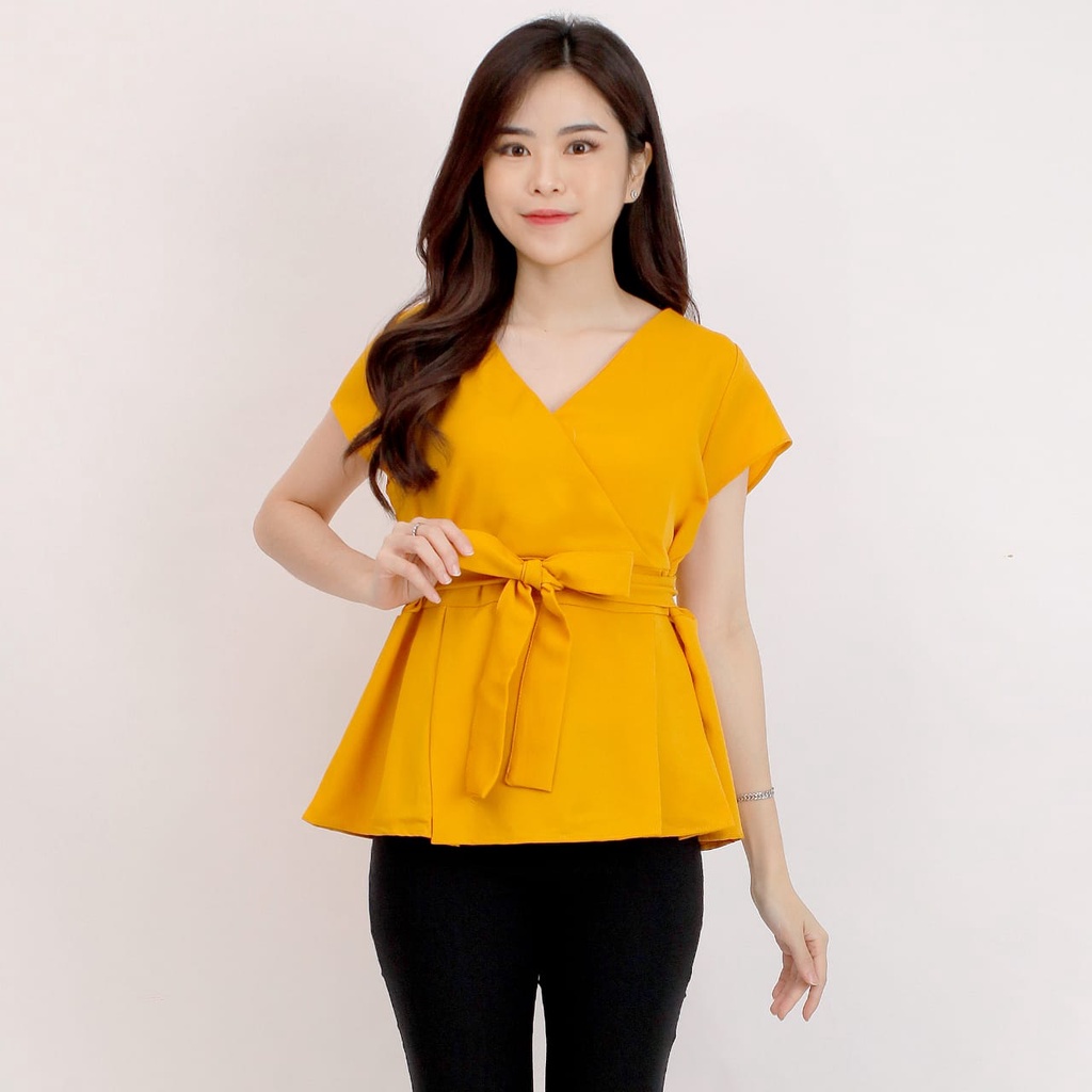BAju Atasan Wanita Blouse Fashion Tangan Pendek 691-Mustard