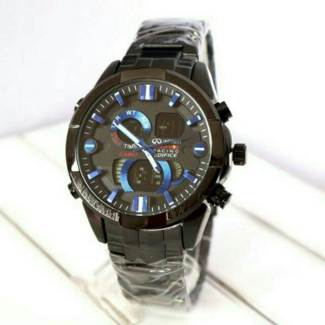 JAM TANGAN PRIA TERLARIS CASIO EDIFICE EFA133 DUALTIME FULL BLACK PREMIUM