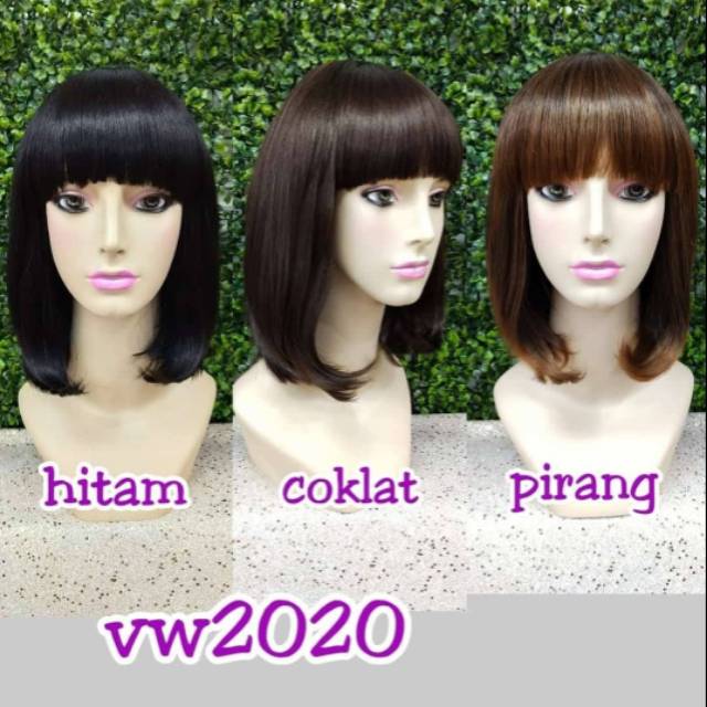 RAMBUT PALSU WIG PENDEK WANITA WIG BOB PONI DEPAN LURUS IMPOR KOREA 2020
