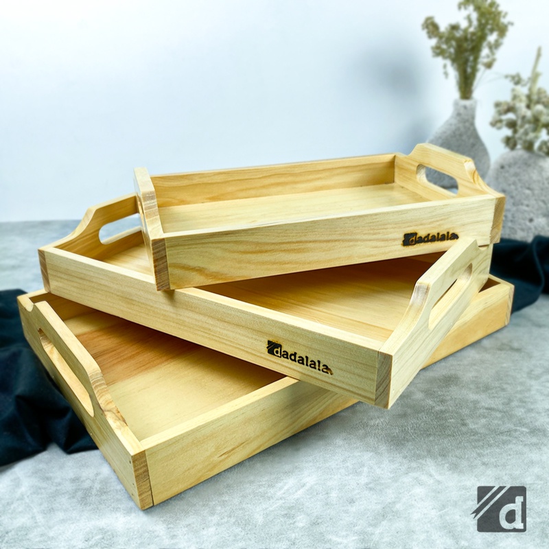 DADALALA Nampan Kayu Aesthetic / Tray Kayu Ukuran Kecil - Besar Bahan Kayu Pinus - 3 Varian