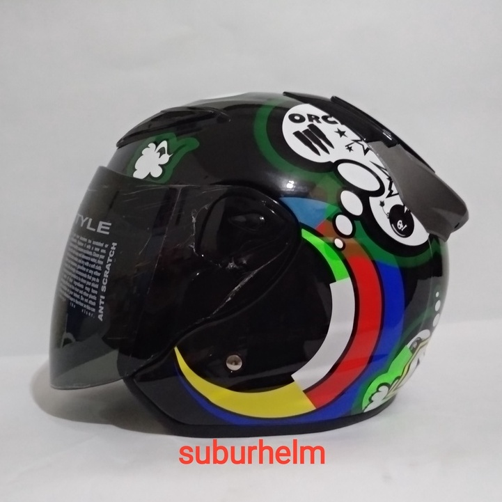 HELM  ASCA  X-1  MOTIF  MILANO   BLACK   HALF FACE  SINGLE VISOR  SNI