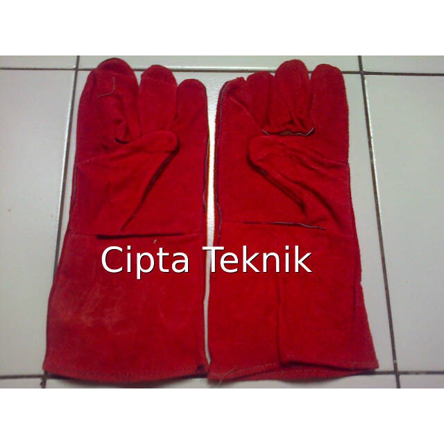 Sarung tangan las listrik kulit anti panas merah panjang 30cm