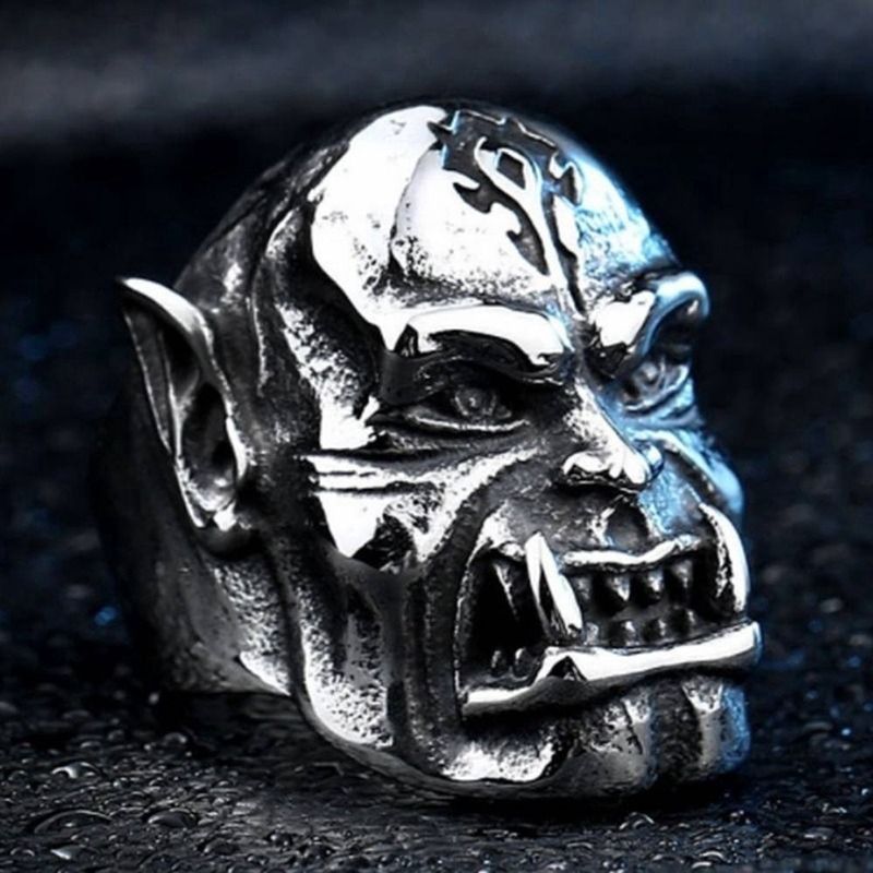 Cincin Kepala Orc World of Warcraft Pria, Retro Punk Ghost Head Ring Jewelry Ukuran 7-14XIANGXIAN