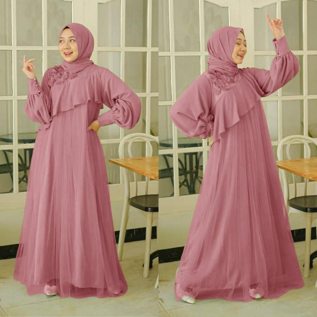 PCS SYARI REVALINA FASHION PAKIAN MUSLIM WANITA DRESS MAXI KR 2 UKURAN DEWASA DAN KID