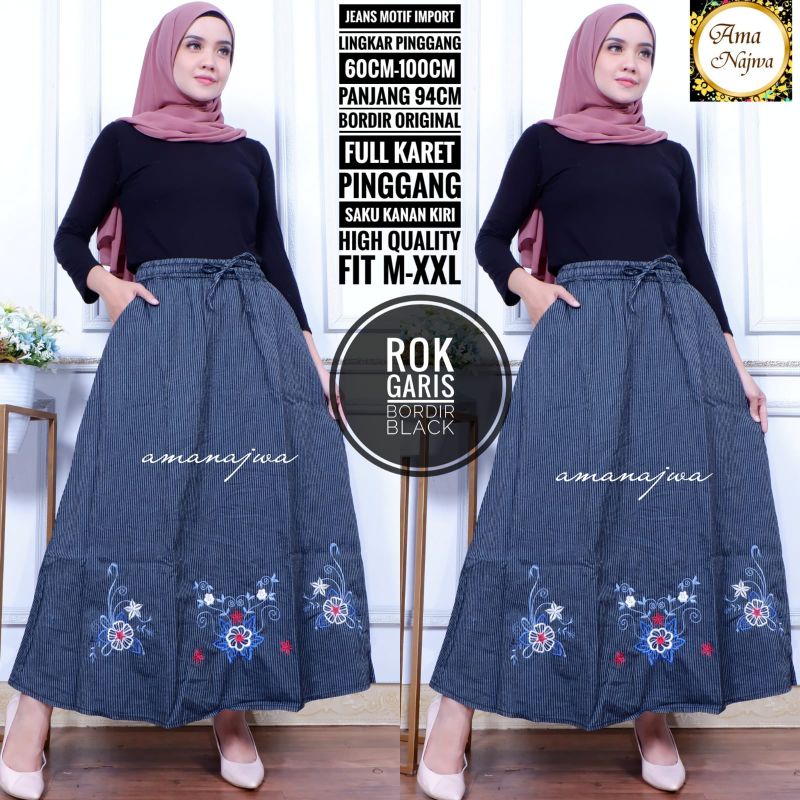 ROK GARIS BORDIR JEANS ORIGINAL BY AMA NAJWA (100% ORI BERLABEL AMA NAJWA)