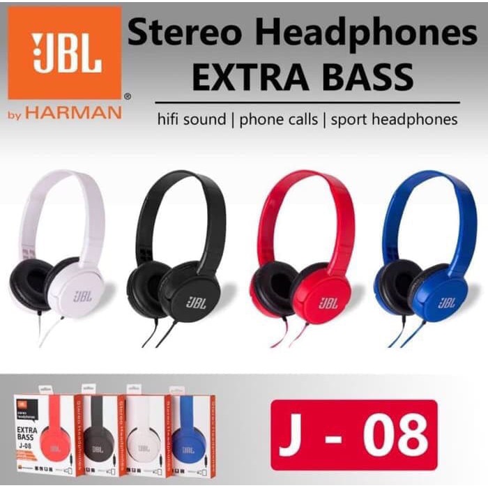 Headphone - Sony Headphone - Audio Headphone Kabel Jbl J-08 Extra Bass - Headset Bando Jbl J-08