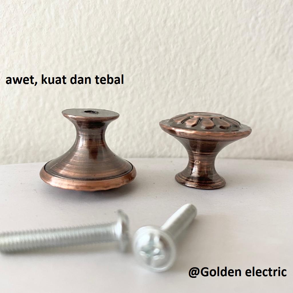 Tarikan Laci Lemari Pintu Bentuk Bulat Bronze Tembaga 3cm Kecil Klasik Handle Pegangan Jendela