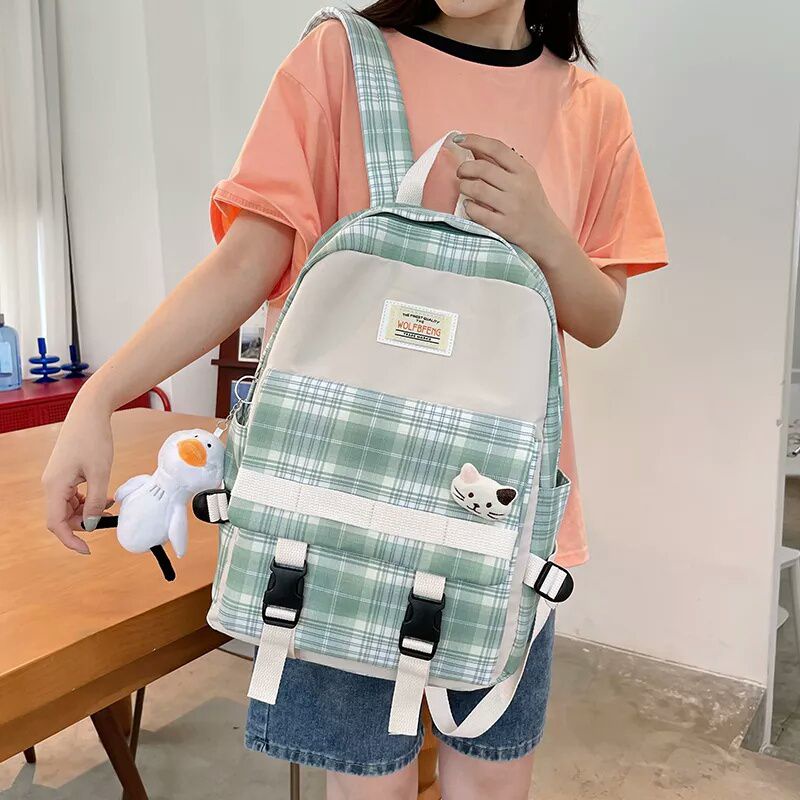 Qisswa_Ransel Baru 2022 Backpack Wanita Saku Nilon Tas Sekolah untuk Remaja Bahu Tas Travel Ransel Wanita