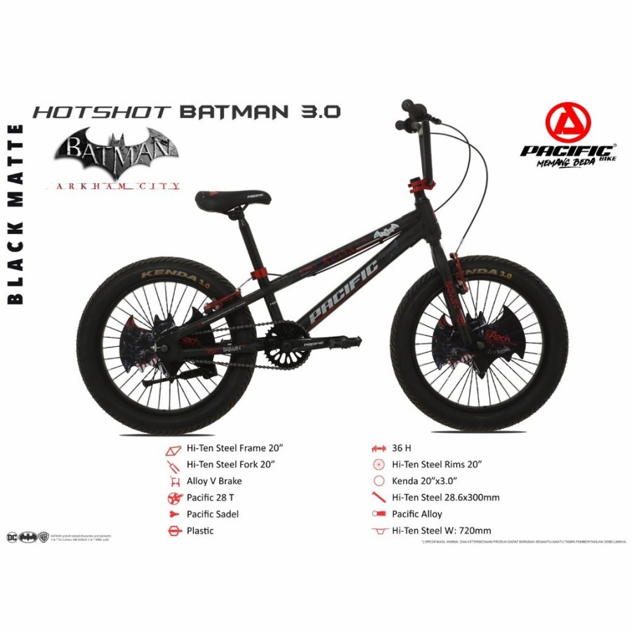 Sepeda Anak BMX HOTSHOT BATMAN 3.0 NON ROTOR 20 Inch Pacific Garansi SNI-1