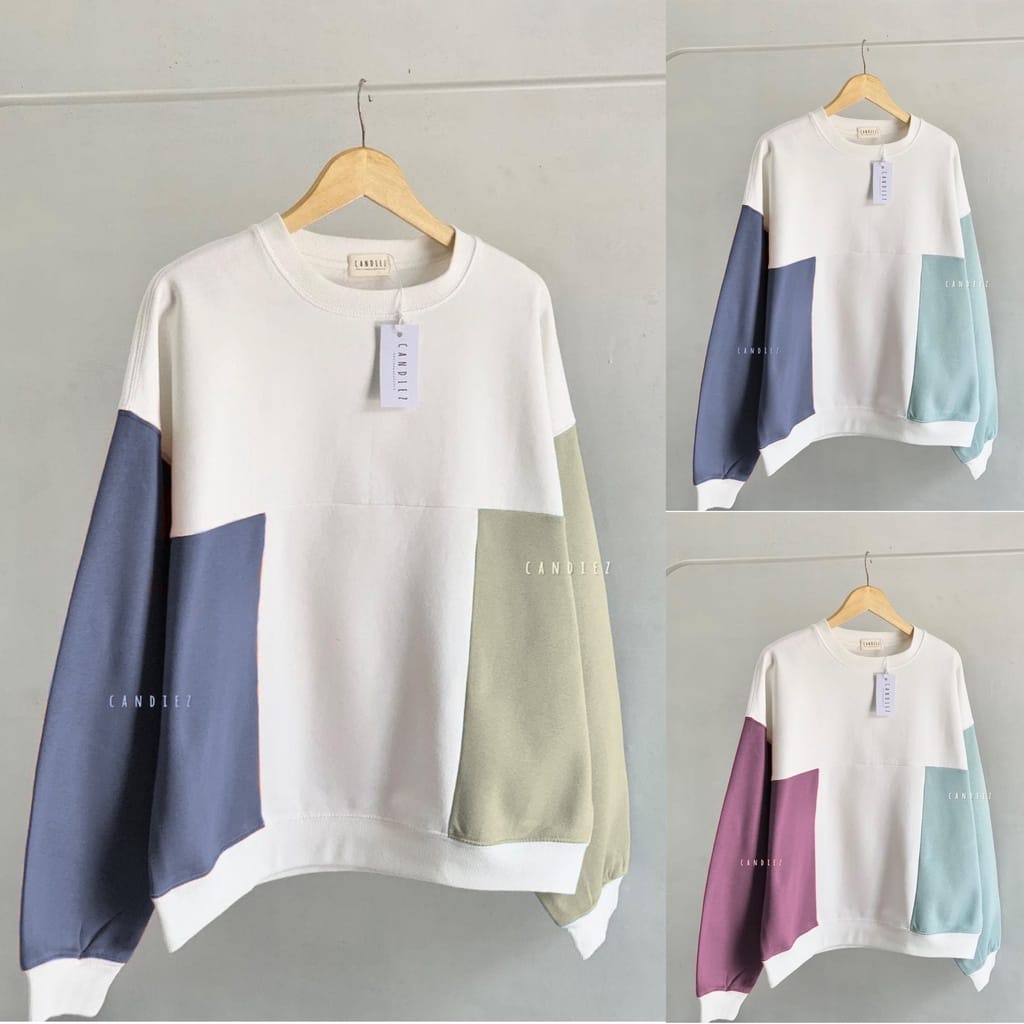 4539 Sweater Wanita Korean | CANDIEZ SWEATER OVERSIZE | Crewneck Wanita Bahan Fleece Tebal Korean Style