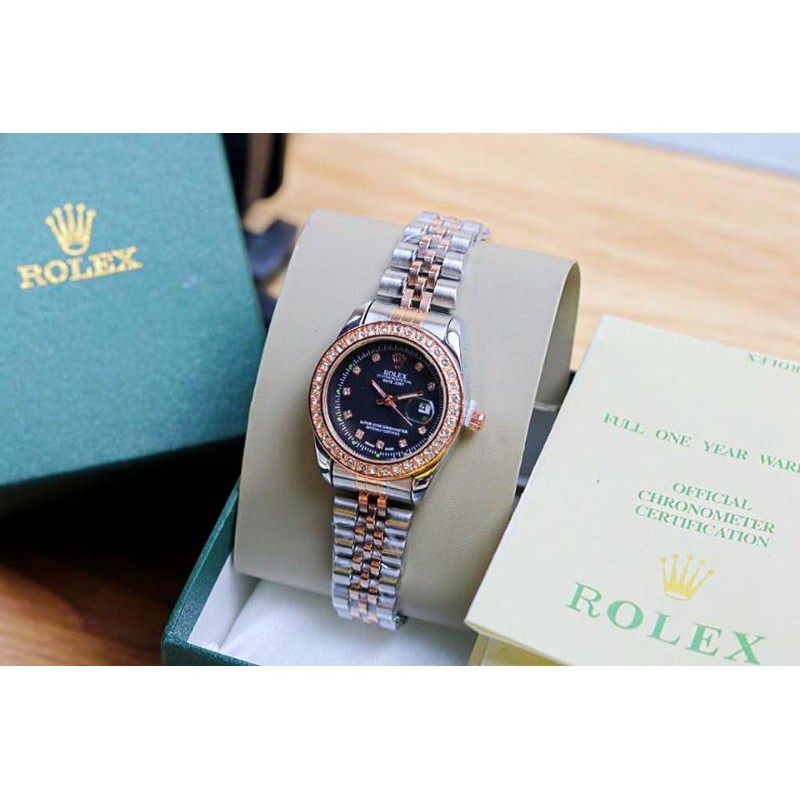 Jam Tangan Wanita Rolex Diamond Free Box Kecil+Kartu