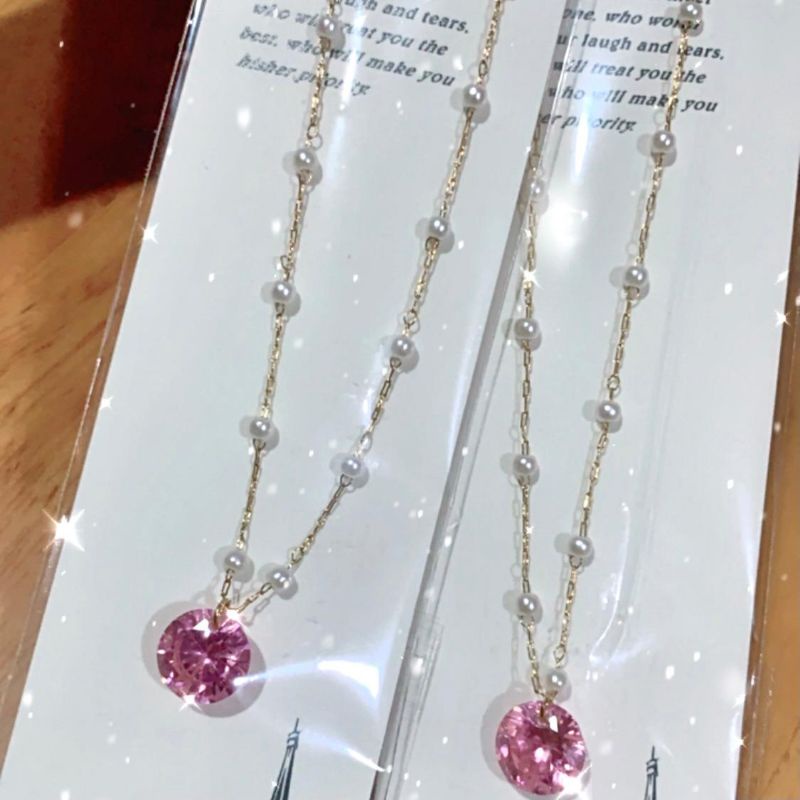 Kalung Titanium Import Pearl Mutiara Pink Aksesoris Fashion Korea