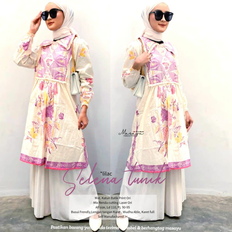 SELENA TUNIK BATIK BUNGA ORIGINAL MASAYU HIJAB