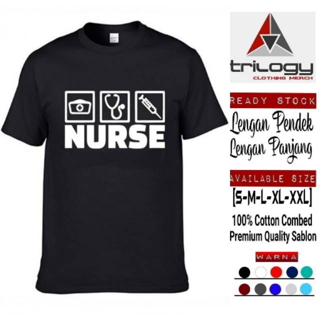 KAOS PROFESI PERAWAT NURSE REAL COTTON COMBED ORIGINAL - HITAM
