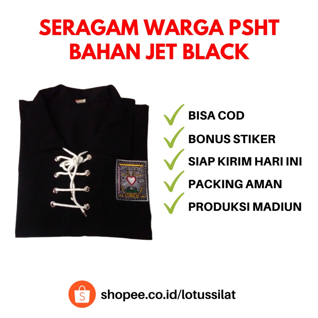 [Bisa COD] Baju Silat Sakral Warga PSHT SH Terate JET BLACK | Premium Original Kualitas Terbaik Baha