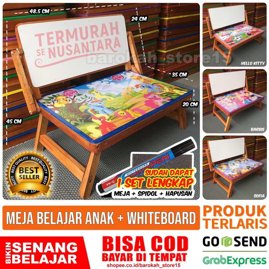 RB Meja Belajar Anak - Meja Lipat + Whiteboard + Spidol + Hapusan