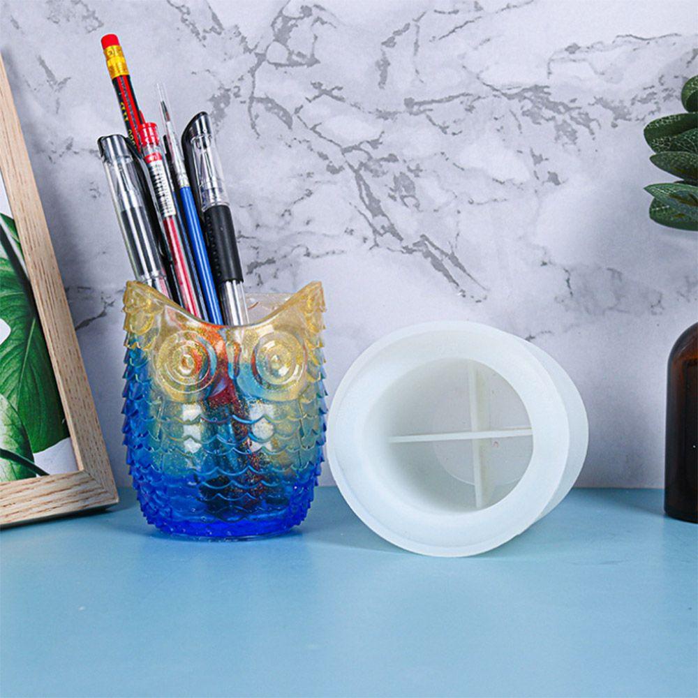 R-flower Owl Tempat Pulpen Cetakan Silikon Ornamen DIY Kotak Penyimpanan Resin Molds Silicone