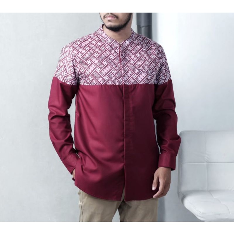 kemeja koko songket lengan panjang bahan toyobo fodu original warna hitam putih maroon navy olive