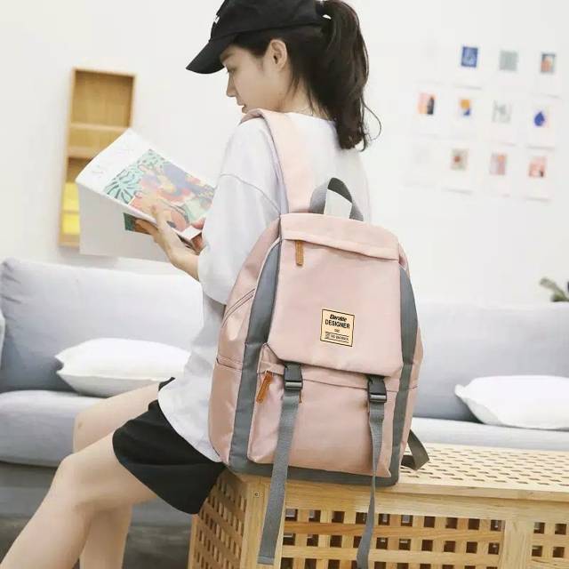 Ransel Sekolah Harajukuku Pria Wanita Tas Travel Tahan Air Keren Pria Wanita Ransel Warna Solid Anak Perempuan Anak Laki-laki Tas Pelajar Wanita Lucu