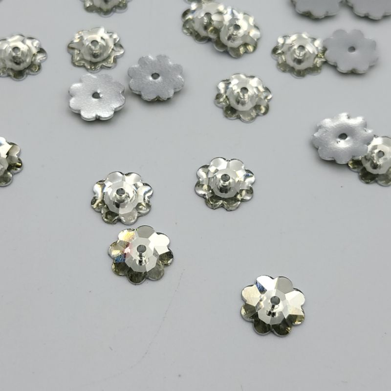 DIAMON RESIN KRISTAL MOTIF BUNGA UKURAN 8 MM WARNA PUTIH BERSIH KUALITAS AA BAGUS DAN KILAU PER LUSIN