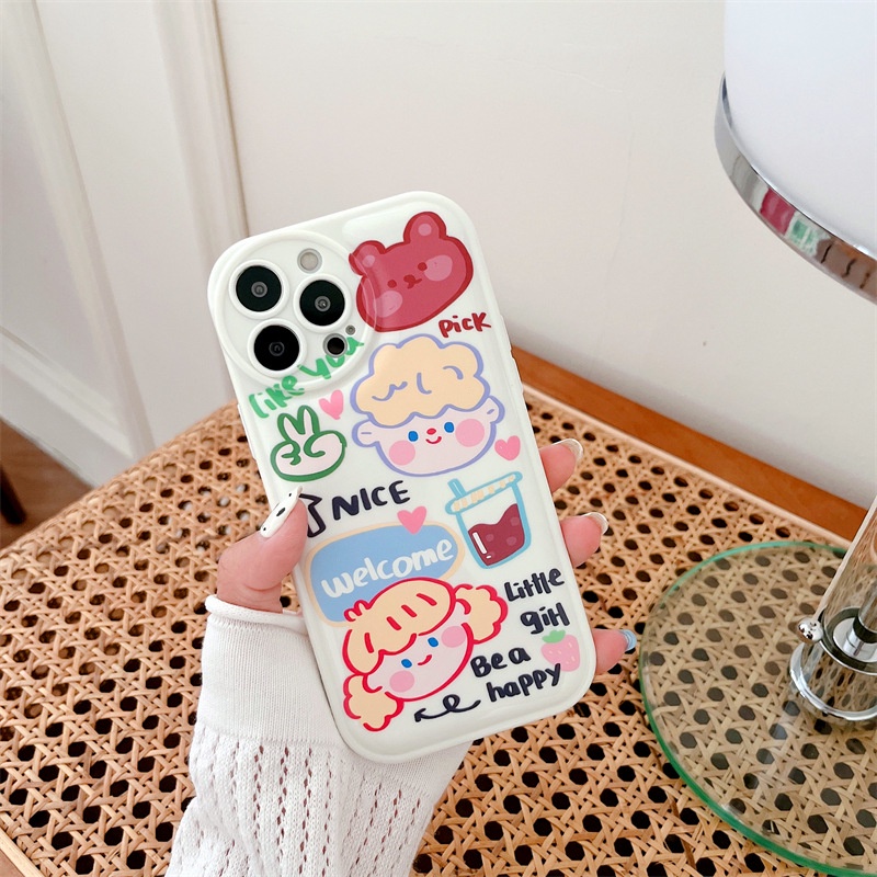 Soft Case Pelindung Penuh Desain Doodle Girl Tahan Banting Untuk Iphone 7 8 PLUS X XR XS 11 12 13 14 PRO MAX SE