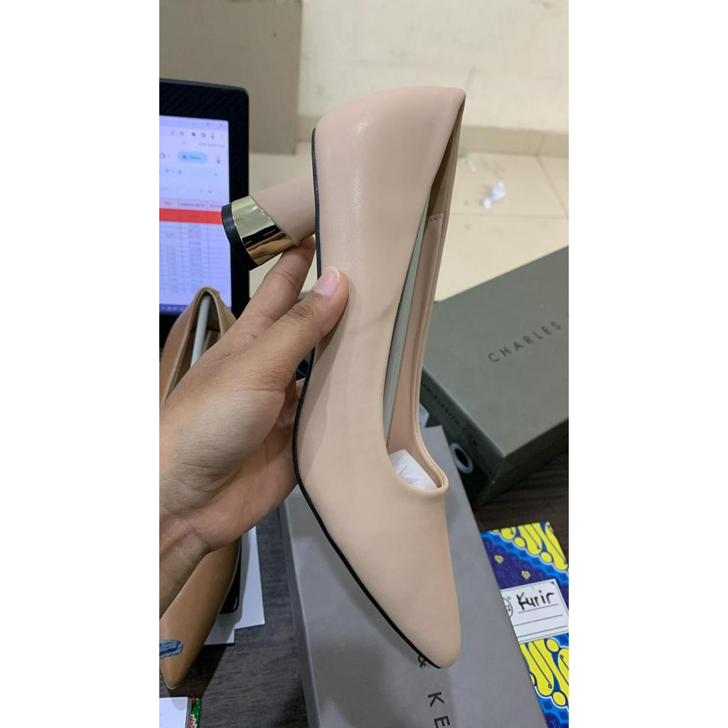 BEST SELLER || SEPATU WANITA CNK-3518 PUMPS TEXTURED METALLIC SCLUPTURAL HEELS 5,5CM