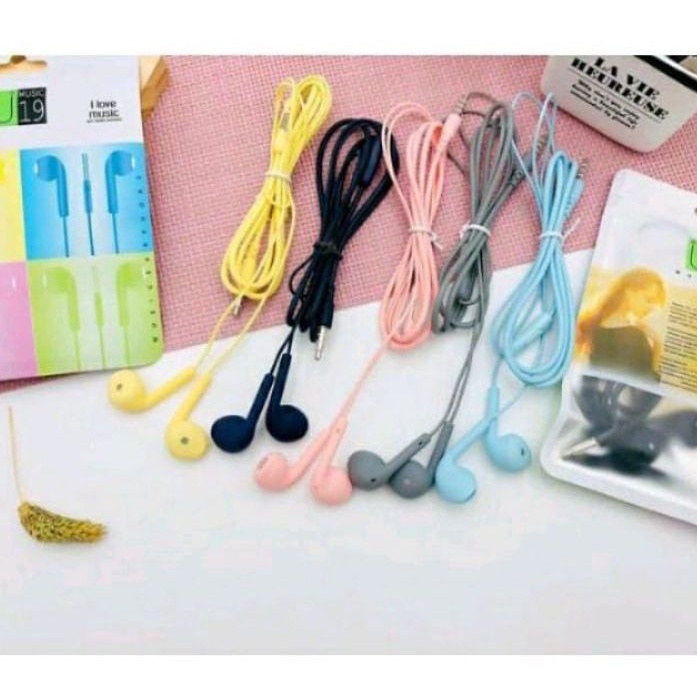 HEADSET MACARON U19 EARPHONE FULL COLOR MACARON U 19 WITH MIC HF MACARON U-19