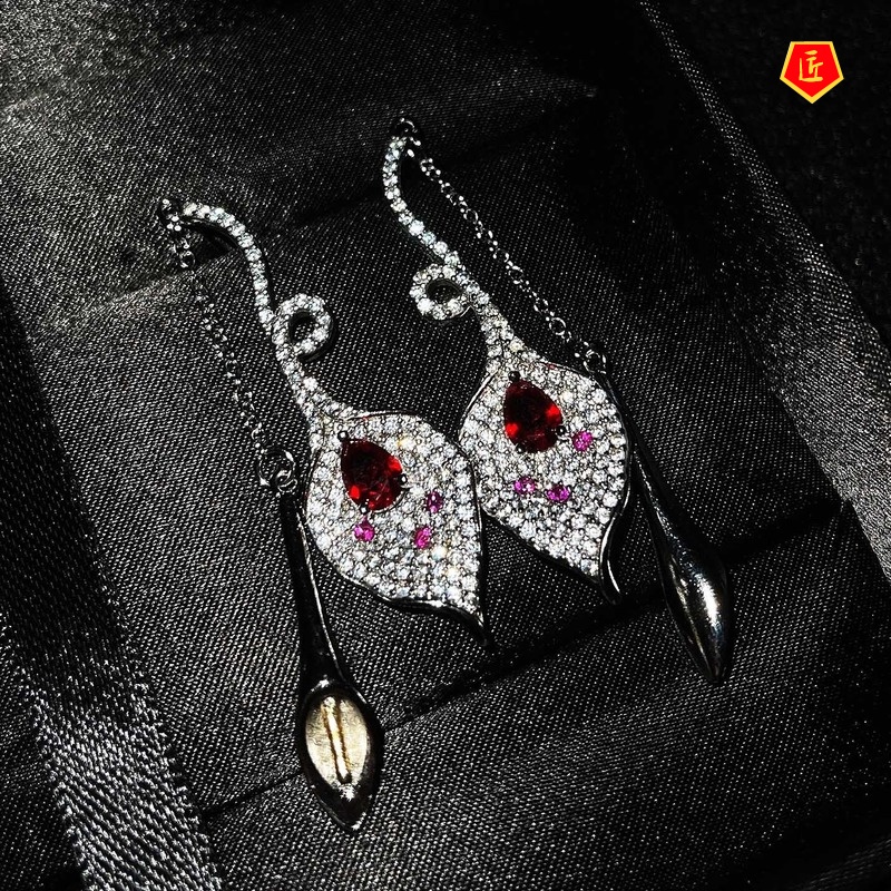 [Ready Stock]New Creative Diamond Common Calla Necklace Two-Color Earrings Set