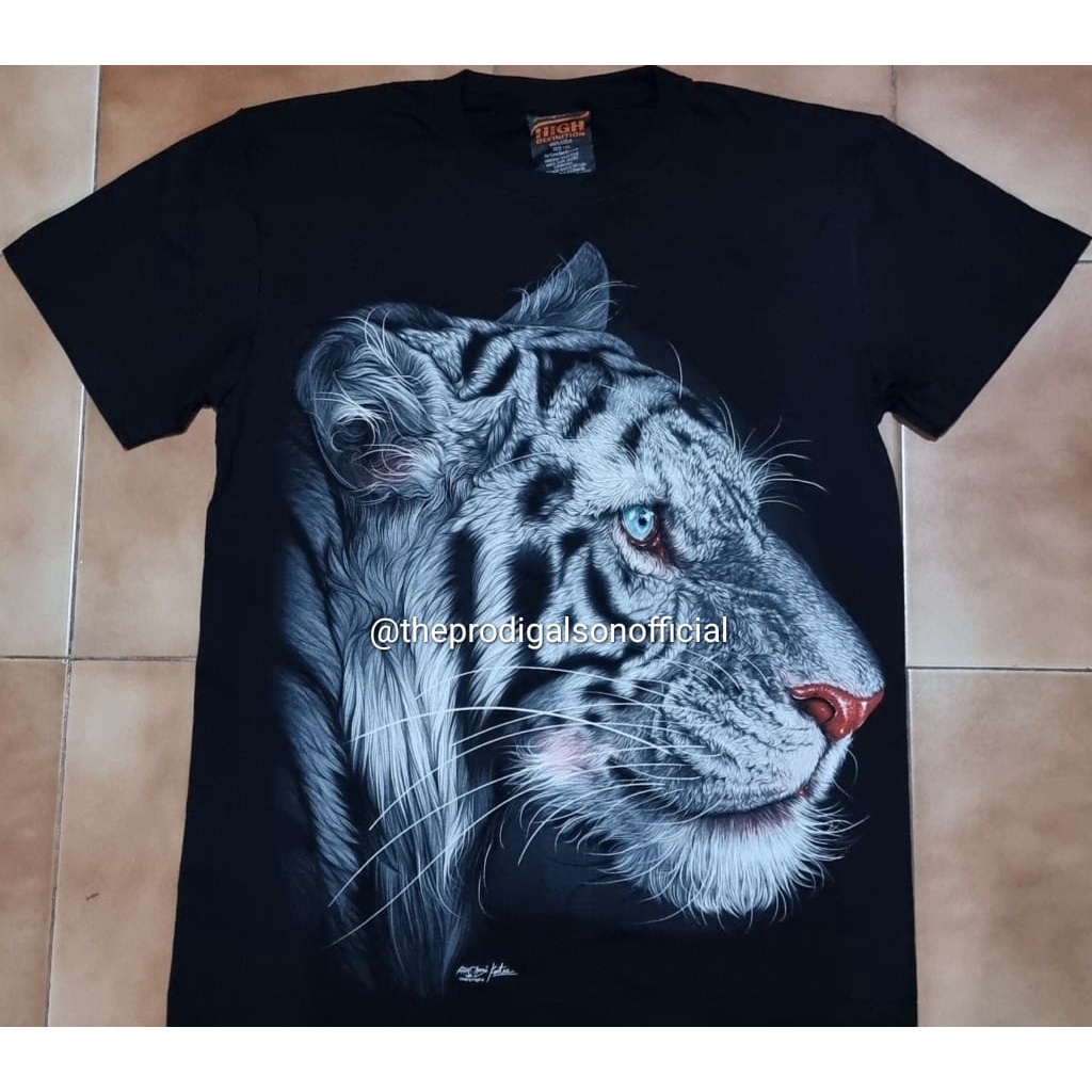 Kaos Rock Chang Import Size XL Harimau Putih 3 HD Glow in The Dark