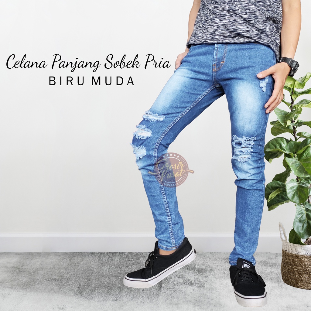 Celana Soft Jeans Skinny Sobek Tembus All varian Pria