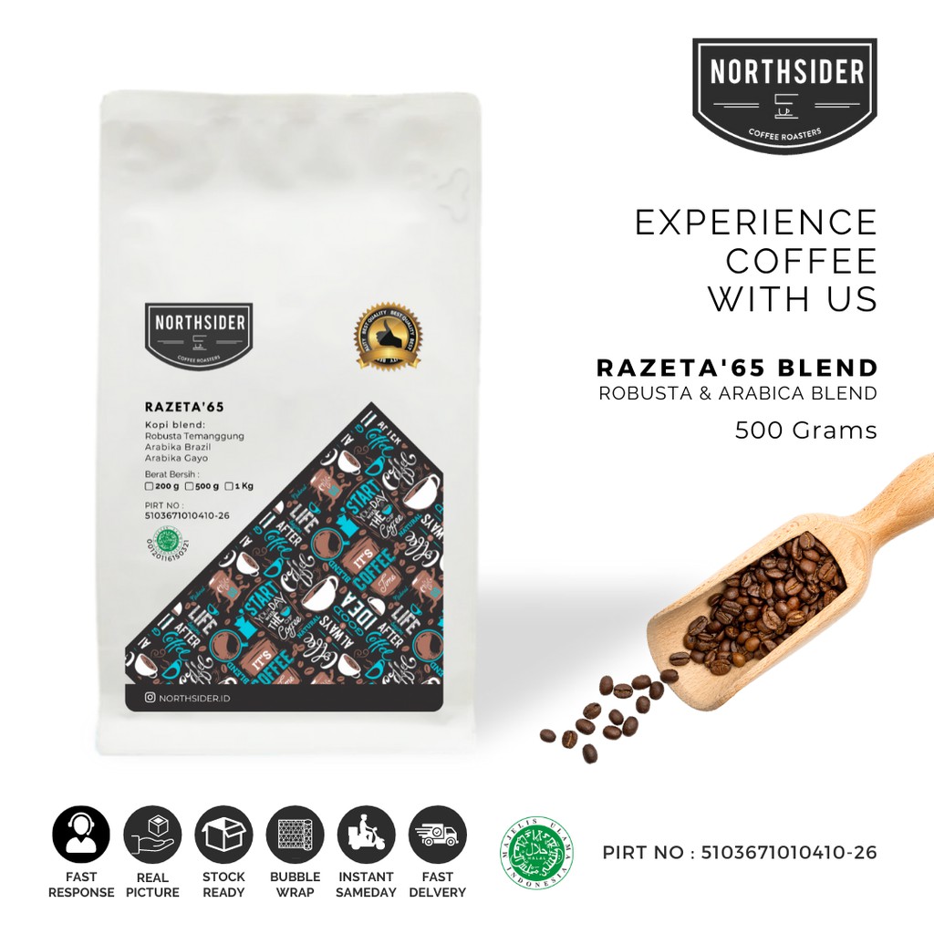 BIJI KOPI SUSU RAZETA'65 BLEND ROBUSTA-ARABIKA - 500GR NORTHSIDER COFFEE