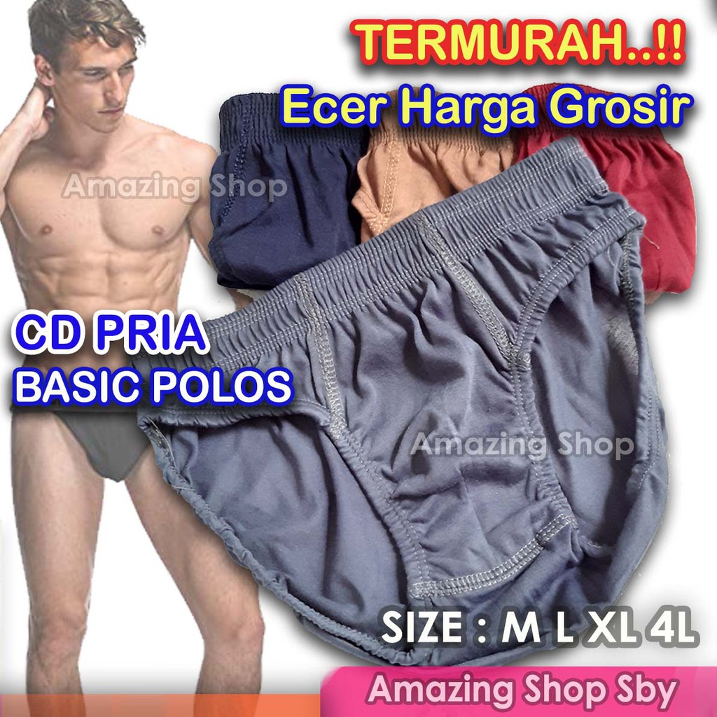 Groris 1 Lusin (12 Pcs) Celana Dalam Pria Lembaran CD Laki Laki Cowok Basic Polos Murah Size M L XL 4L jumbo 5L Amazing Shop Surabaya