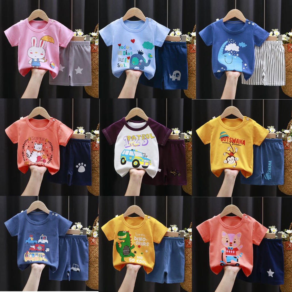 stoberi - SETELAN PENDEK ANAK H5 MOTIF HEWAN LUCU NEW1