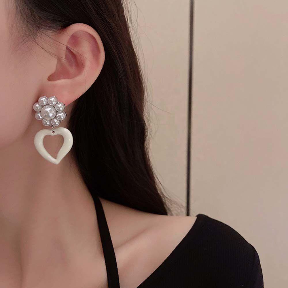 Mxbeauty Menjuntai Anting Trendi Kreatif Cinta Hati Mutiara Imitasi Perempuan Geometris Anting Korea