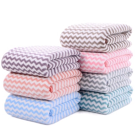 Handuk Mandi Dewasa Microfiber 70X140cm Bulu Motif Zigzag Handuk Anak Bayi Lembut Import Murah