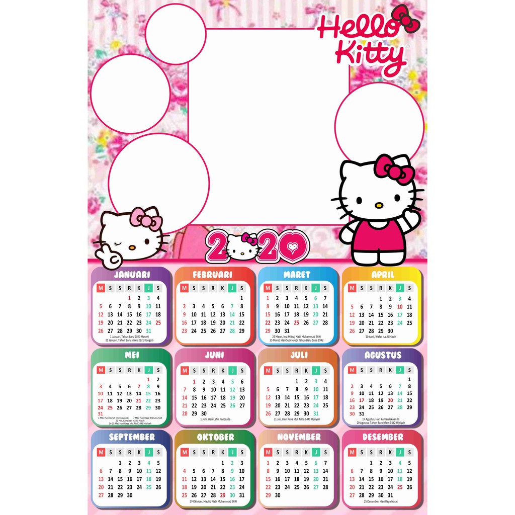 Jual Kalender Dinding 1 Tahunan 2020 motif Karakter Hello Kitty uk