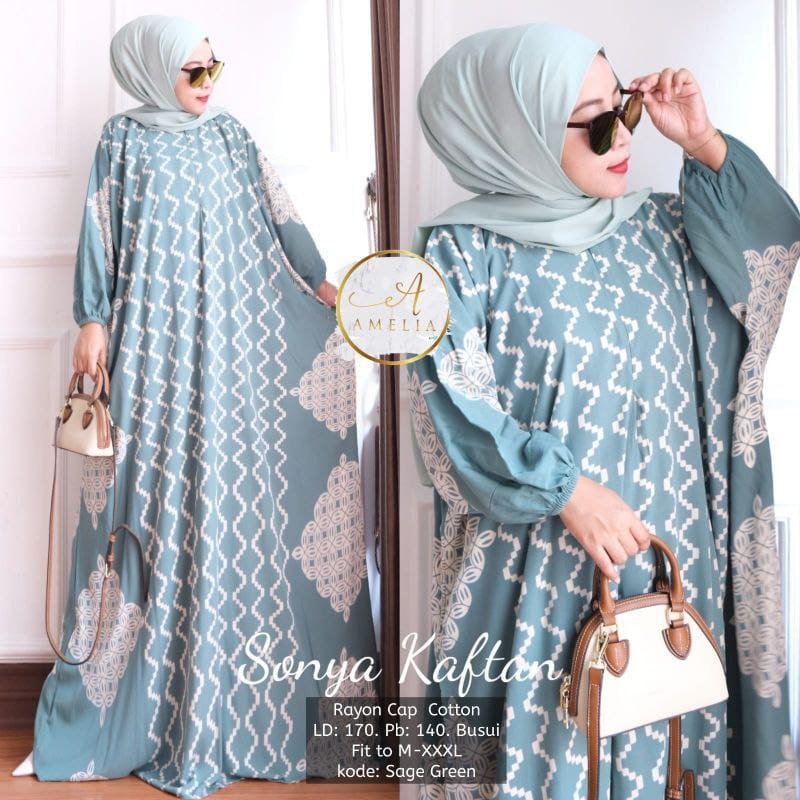 Kaftan Wanita Jumbo - Sonya Kaftan Wanita Jumbo XXXXL Motif Zigzag Soft Color Lengan Panjang Busui Resleting Rayon Tebal Gamis Rayon Jumbo Kaftan Terbaru