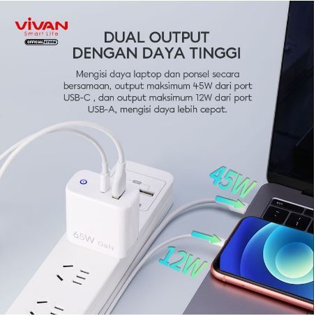 VIVAN GaN02 65W 5.4A GaN Technology QC4.0 USB &amp; Type-C Port US EU 2in1 Travel USB Charger