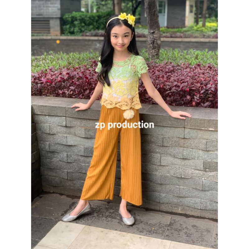 CELANA KULOT PLISKET POMPOM ANAK USIA 3-12 TAHUN / CELANA KULOT PLISKET ANAK PEREMPUAN
