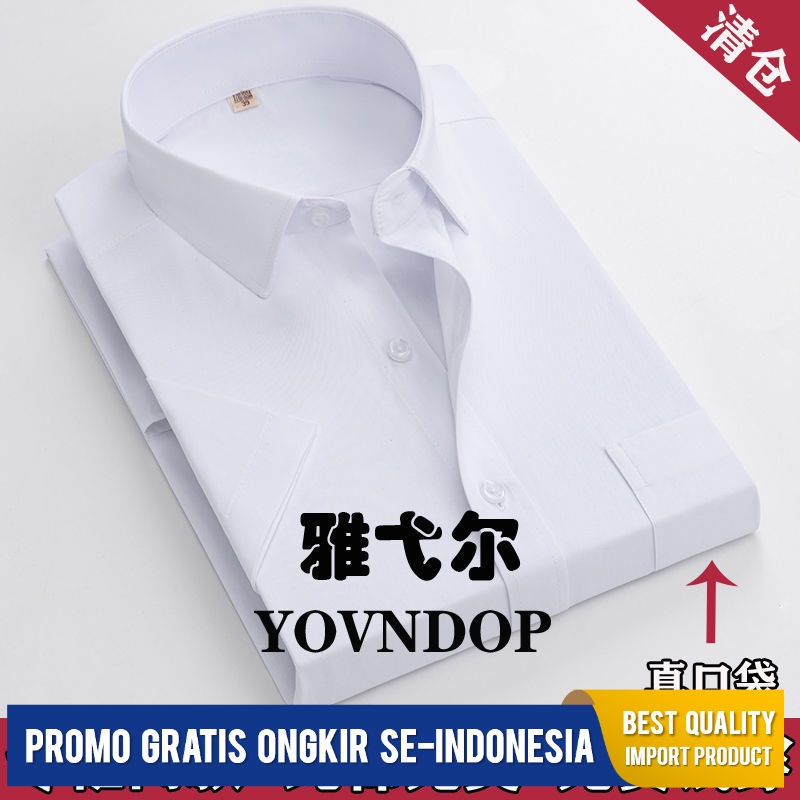 Kemeja Pria Izin Khusus Profesional  Putih Lengan Pendek  Tengah Usia  Orang Tua Bergaris Setengah L