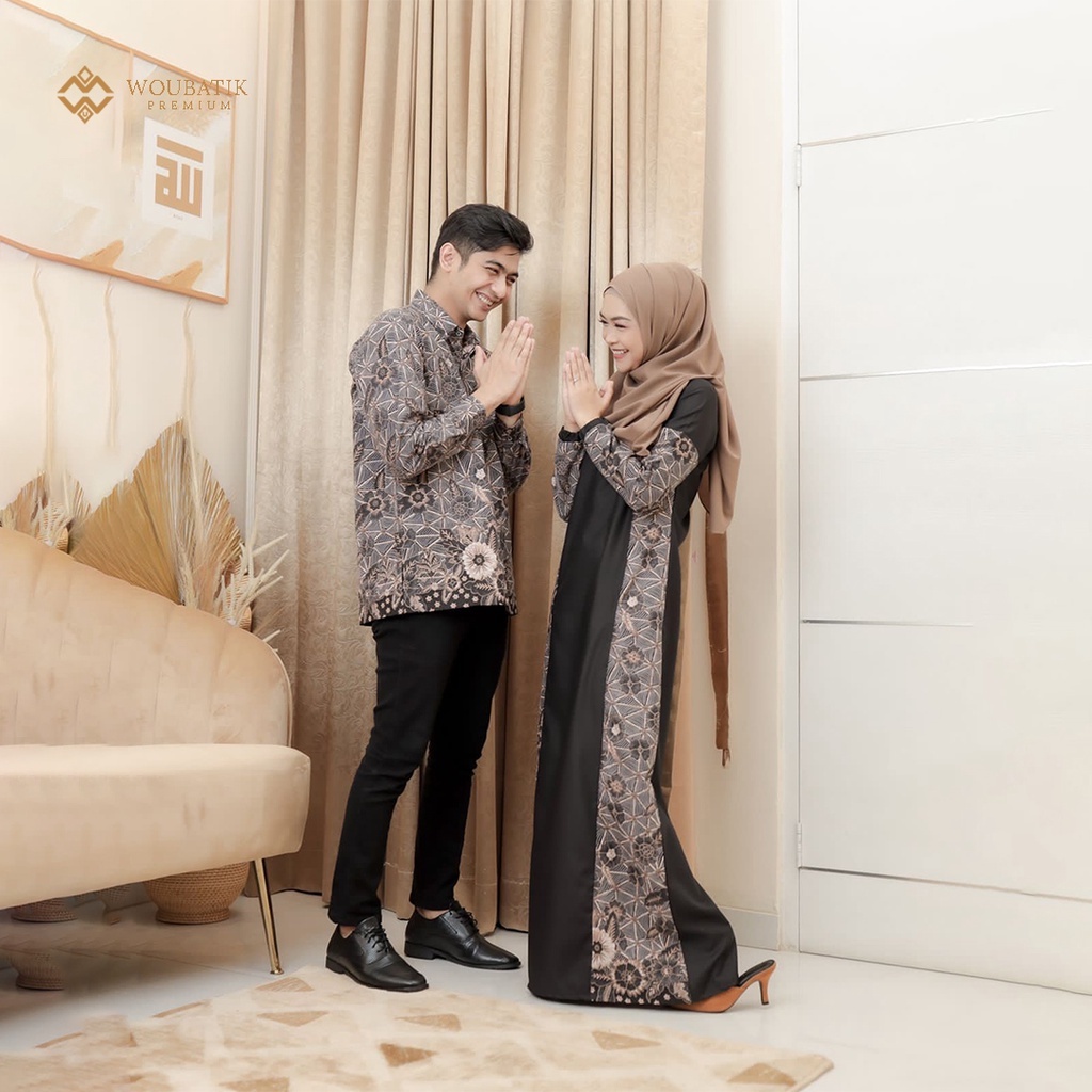 WOU BATIK PREMIUM - Gamis Batik Syari Ria Ricis Dan Teuku Ryan Batik Couple Felisha Katun Prima Premium Mix Katun Tuyobo
