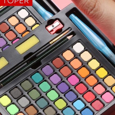 

よ TOPER Watercolor Set 48 Warna Solid Free Kuas dan Kertas Gambar Metal Tin Case/Cat Air Padat Set/Water Color Set |N8FPJ Terlaku.