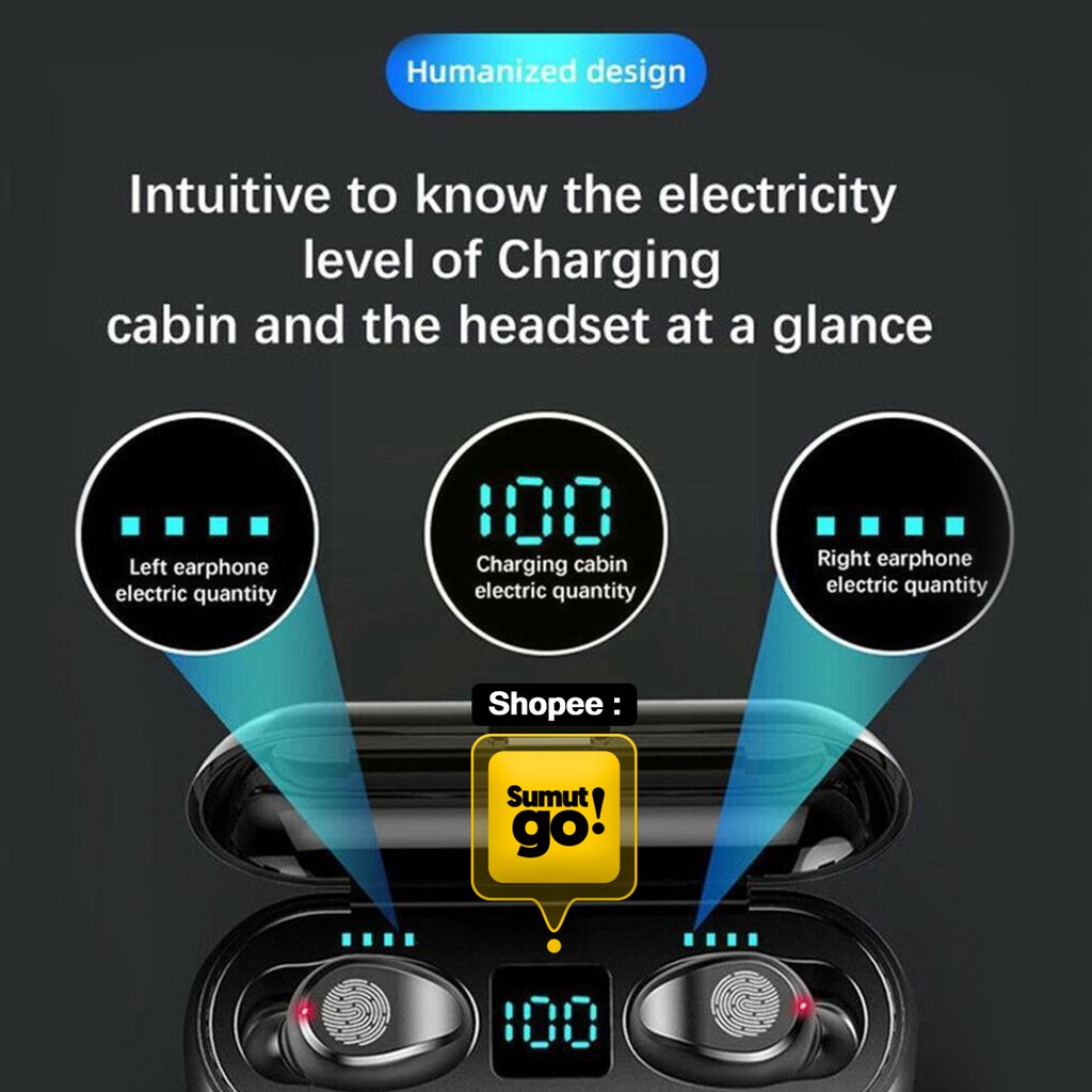 [Original] TWS F9 Earphone Bluetooth 5.0 / Headset Wireless Stereo HiFi / Earbuds Waterproof / untuk Android ios / Produk Asli-2