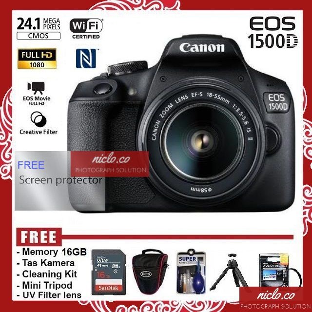 [NEW] KAMERA CANON EOS 1500D + LENSA KIT 18-55MM IS WIFI - GARANSI 1 TAHUN - CAMERA DSLR 1300D 600D