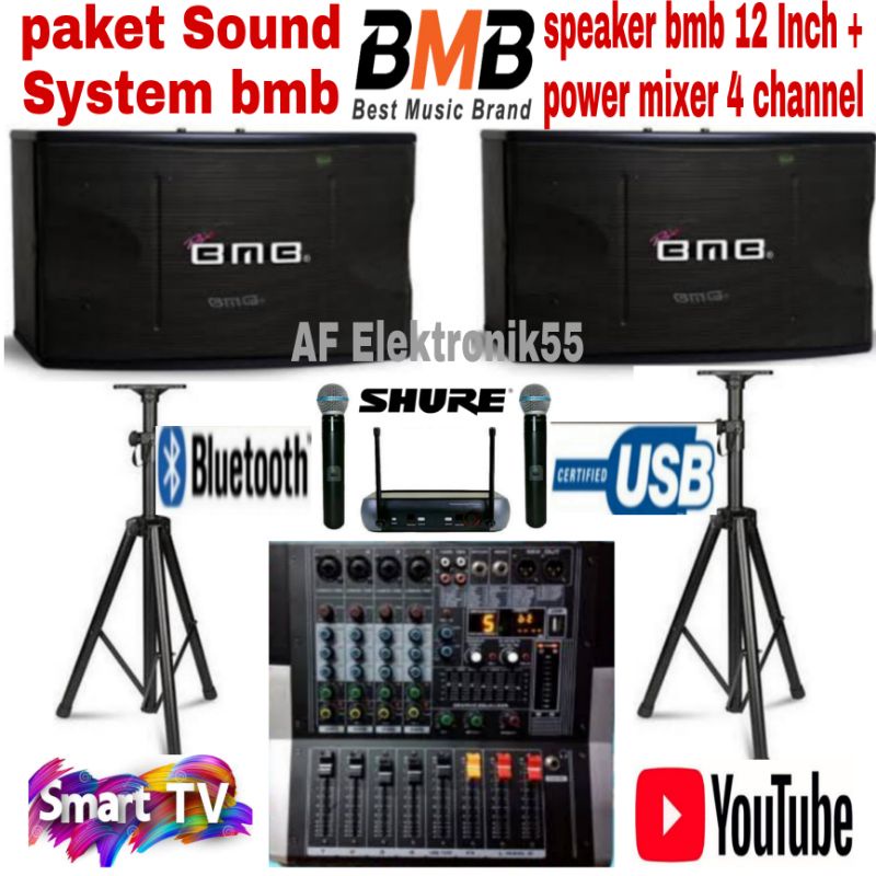 Paket Sound System BMB Speaker BMB 12 Inch + Power Mixer 4 Channel Original