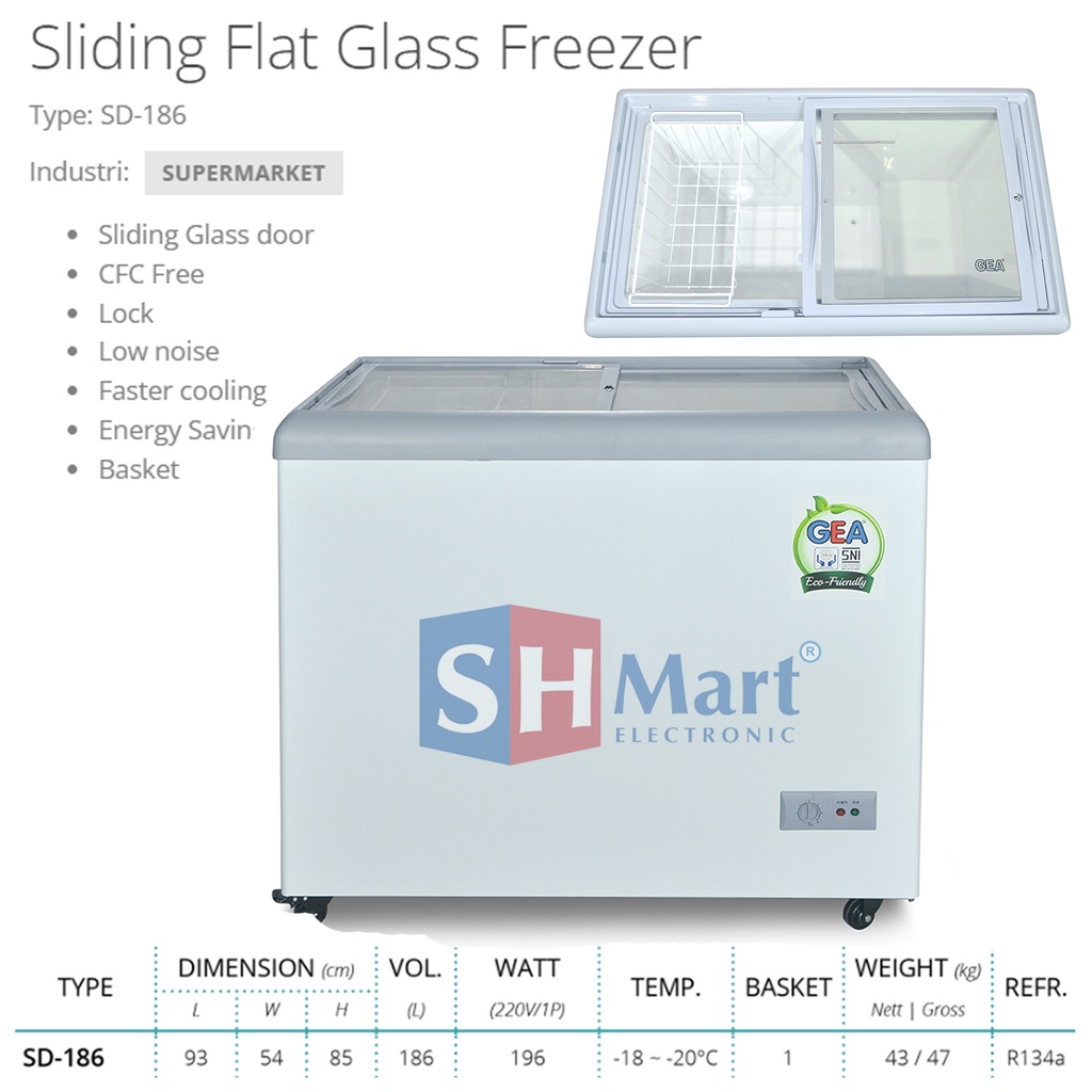 CHEST FREEZER GEA SLIDING KACA FREEZER BOX SD-100 / SD-103 / SD-186 GARANSI RESMI (MEDAN)