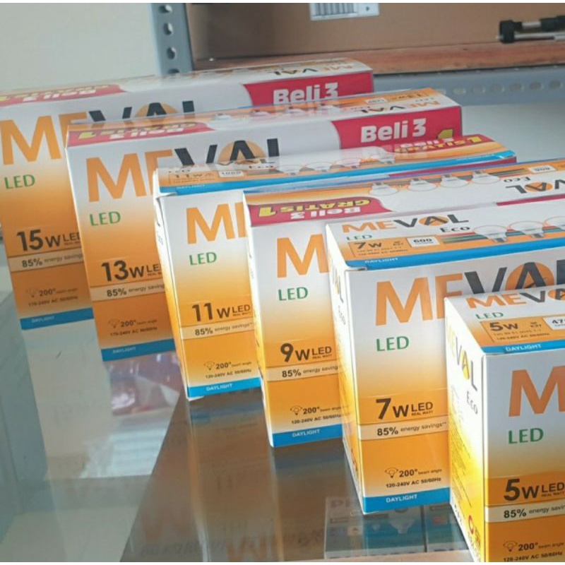 Meval Led Bulb paket beli 3 gratis 1. Murah terang. dapat 4 biji lampu