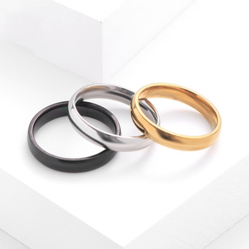 Cincin Bahan Stainless Steel Ukuran 6mm Warna Emas Hitam Silver Untuk Pria Dan Wanita