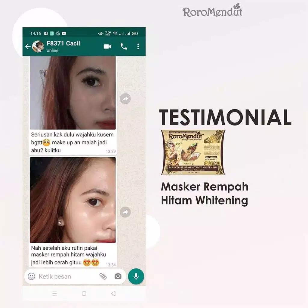 Roro Mendut Lulur Rempah Hitam Whitening Scrub Pemutih Kulit Wajah / Badan 20gr &amp; 40gr